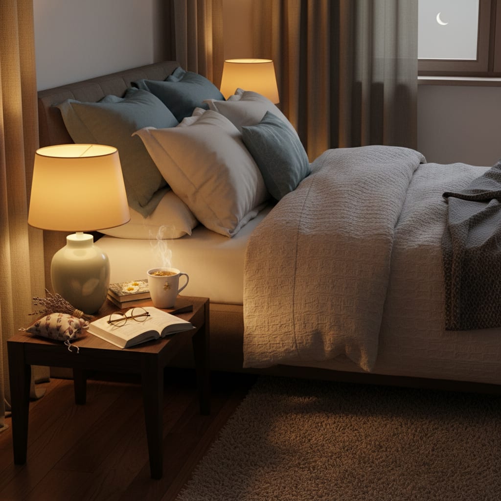 Chambre cocooning aménagée pour un rituel du soir et un bon sommeil