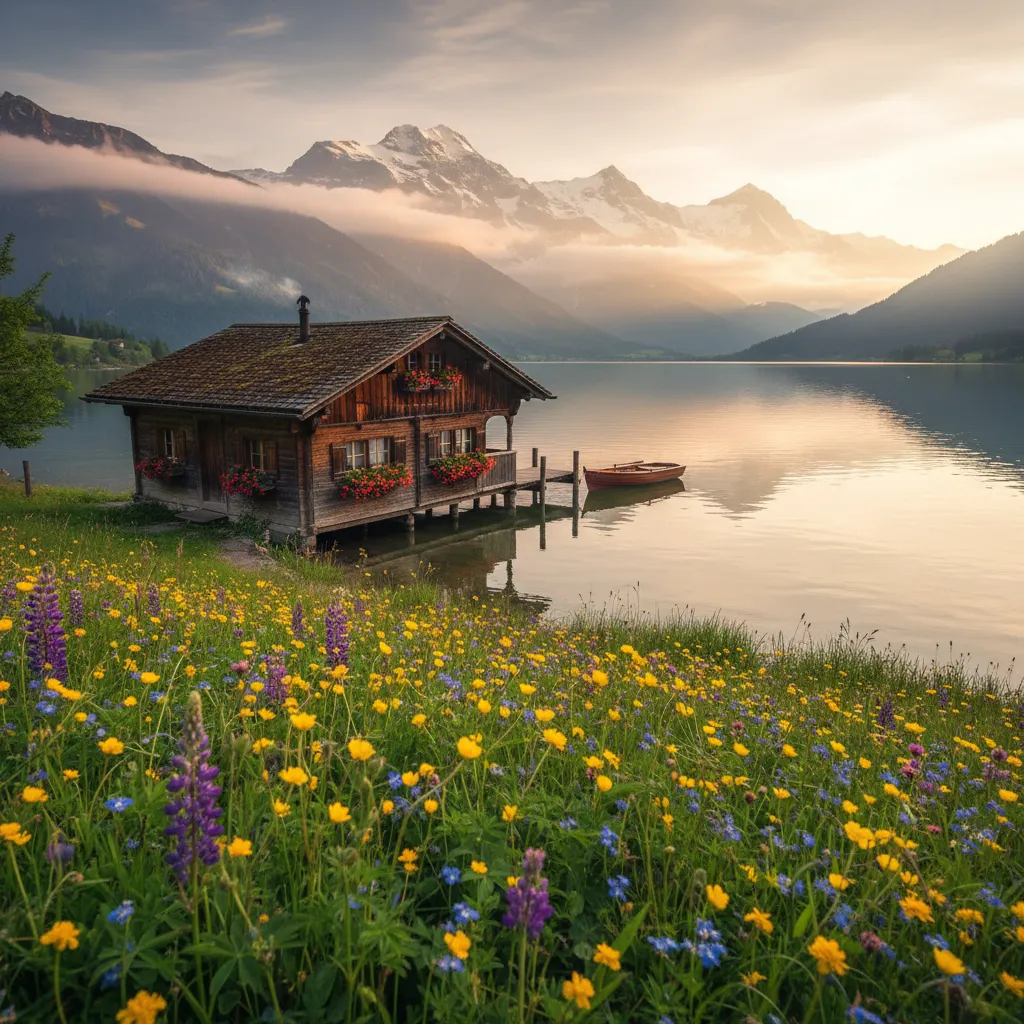 Paysage de week-end nature en Suisse avec lac alpin et montagnes verdoyantes